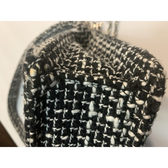 Wild Rose Tweed Handbag Black White Top Handle Removeable Silver Crossbody Chain - Picture 10 of 15